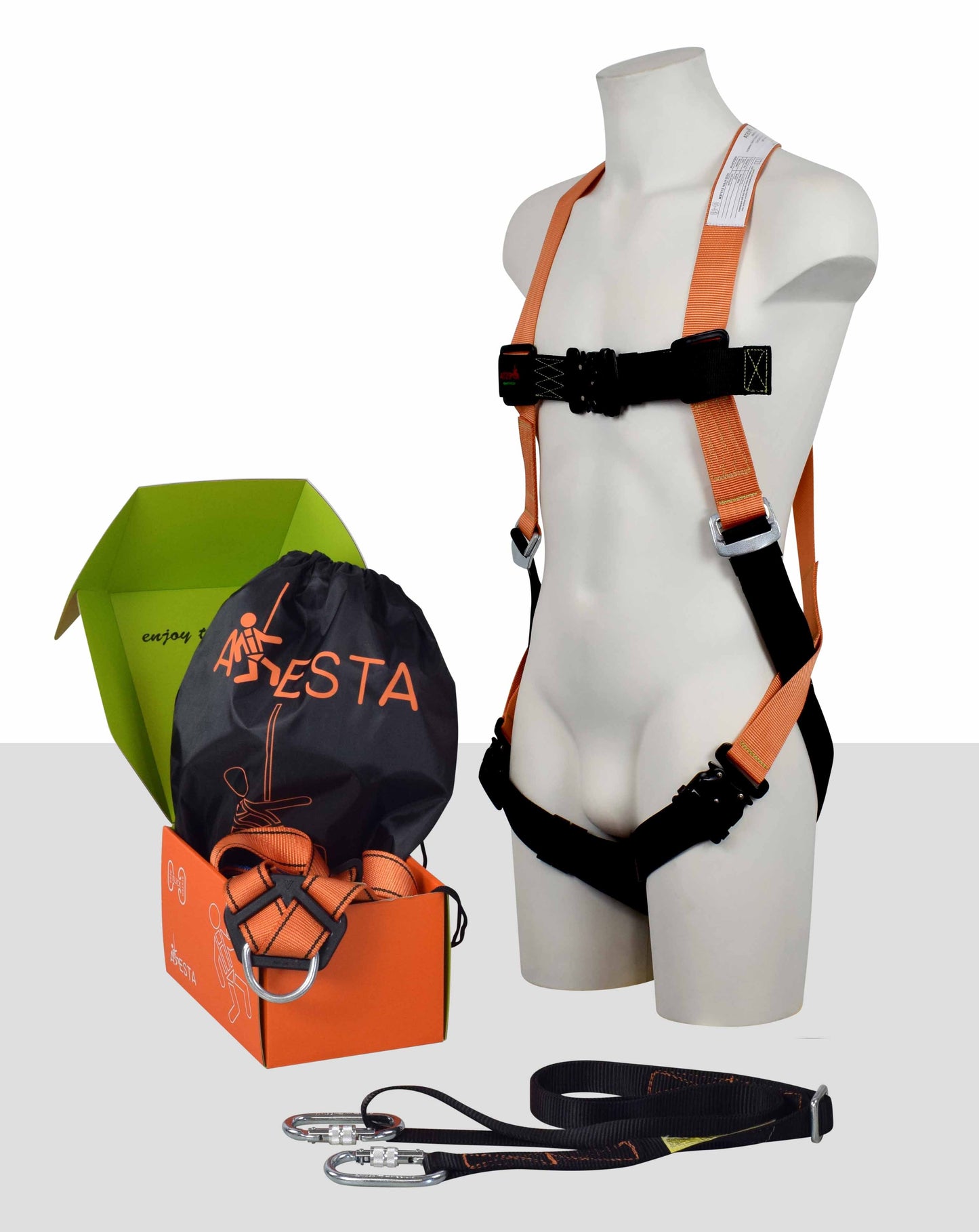 ARESTA MEWP Kit 1 - 2m Adjustable Webbing Lanyard - Single Point Safety Harness - Screwgate Carabiner X2